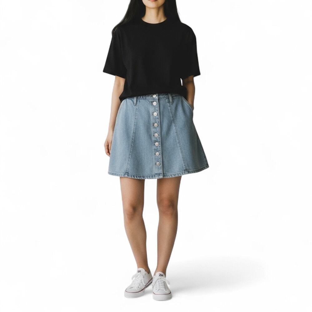 Y2k 90s Vintage Denim front button A-line skirt Women's 9